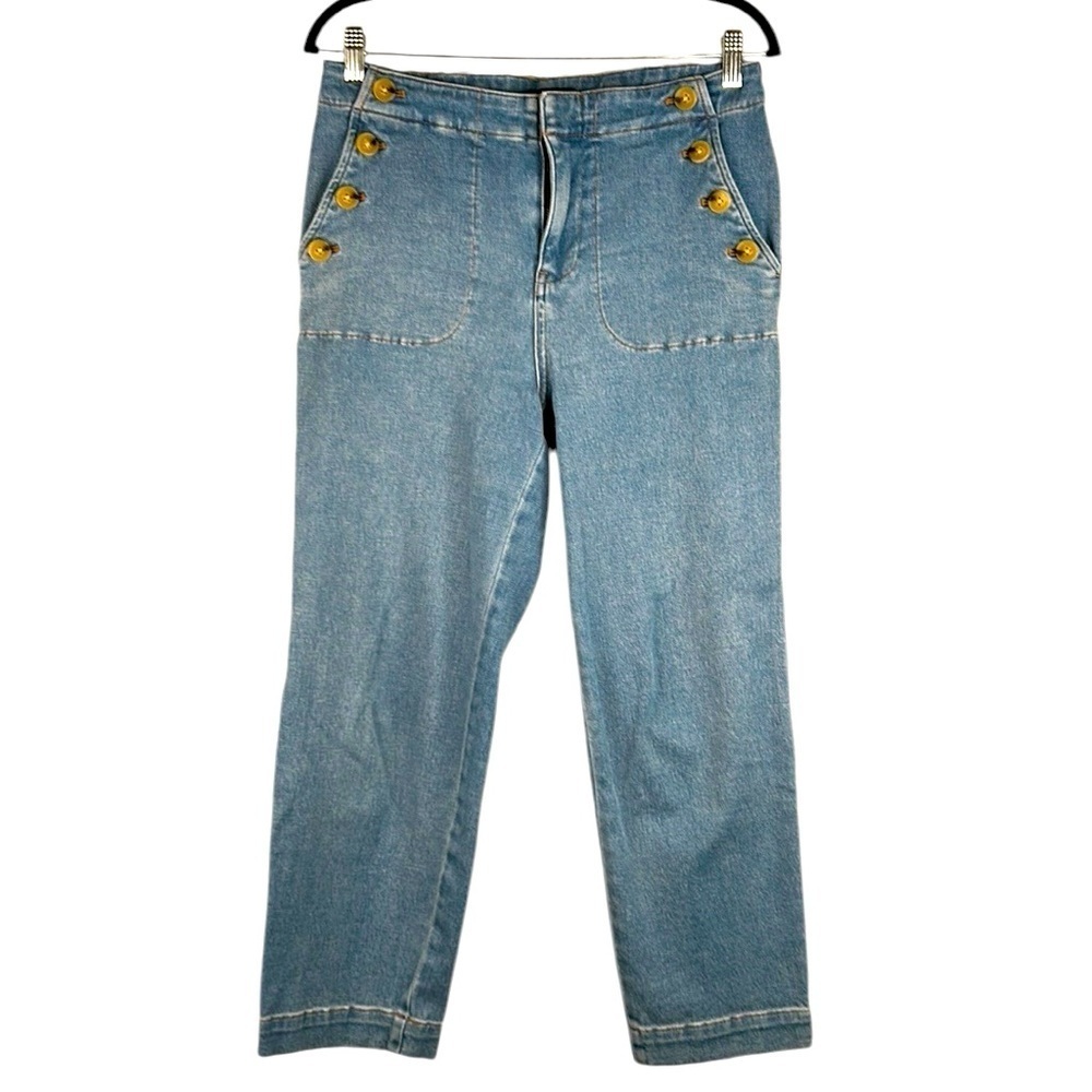 Talbots Sailor Jean High Rise‎ Wide Leg Cropped Side Button Jeans Size 6
